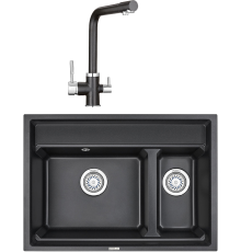 Комплект Мойка кухонная Granula Kitchen Space 7302, черный + Смеситель 2015, черный