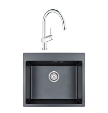 Комплект Мойка Paulmark Kante 60 PM106052-BLM черный металлик + Смеситель Grohe Minta 3291800E хром