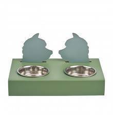 ADJ Подставка с мисками Dog, хром, 40x22xH7.5 см., цвет: эвкалипт/небесный. 1571D.60/50