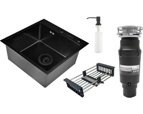 Комплект Мойка Wisent WG 5050B с PVD покрытием, с раздвижным коландером и дозатором + Измельчитель Bone Crusher BC 910-SL-Slim Line