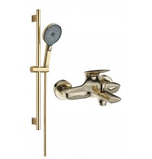 Смеситель для ванны с душем STWORKI Молде S23100GG + Душевой гарнитур Гётеборг S03190GG, глянцевое золото