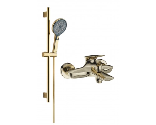 Смеситель для ванны с душем STWORKI Молде S23100GG + Душевой гарнитур Гётеборг S03190GG, глянцевое золото