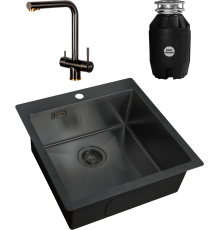 Комплект Мойка кухонная Zorg Light ZL R 510510 GRAFIT + Смеситель Inox SZR-7039 BR/GRAFIT бронза графит + Измельчитель Bone Crusher BC 810-AS