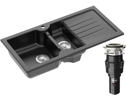 Комплект Мойка кухонная Domaci Сиена 54100-110 черная матовая + Измельчитель Равенна Vento 375