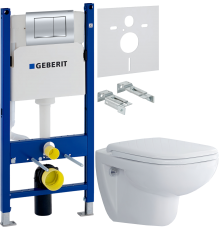 Комплект Унитаз подвесной Duravit D-code 45700900A1 безободковый + Инсталляция Geberit Duofix Delta 458.163.21.1 с кнопкой смыва, хром + Шумоизоляция 156.050.00.1
