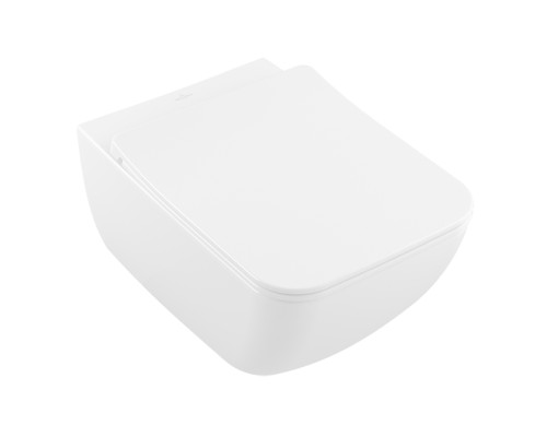 VilleroyBoch Venticello Унитаз подвесной 37.5х56х33см., безободковый, в комплекте сиденье SlimSeat Line c микролифтом, CeramicPlus, цвет: альпийский белый. 4611RLR1
