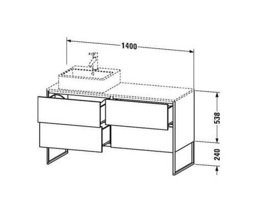 Duravit XSquare База на ножках на 1 раковину слева L 140х57.8х40см, с 4 выдв ящик, цвет: фланелево серый матовый с консолью напольная, цвет орех и накладной раковиной. 0454600000, XS4923L9090, XS060GL77 Duravit XSquare База на ножках на 1 раковину слева L 140х57.8х40см, с 4 выдв ящик, цвет: фланелево серый матовый с консолью напольная, цвет орех и накладной раковиной. 0454600000, XS4923L9090, XS060GL77