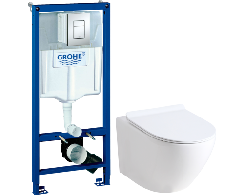 Комплект Унитаз подвесной Orange C07 C07-100W безободковый, с микролифтом + Инсталляция Grohe Rapid SL 38772001 3 в 1 с кнопкой смыва
