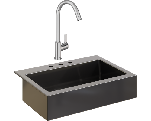 Комплект Мойка кухонная Domaci Сиена 50186-110 с 3 отверстиями, черная матовая + Смеситель Ливорно 33080-229/1GB-IG11