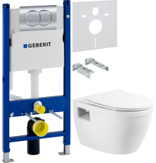Комплект Унитаз подвесной BelBagno Loto BB070CHR/SC безободковый + Шумоизоляция Geberit 156.050.00.1 + Инсталляция Duofix Delta 458.149.21.1 с кнопкой смыва, хром