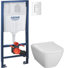 Комплект Унитаз подвесной Geberit Smyle Square 500.683.01.1 + Инсталляция Grohe Rapid SL 38772SH0 3 в 1 с панелью смыва