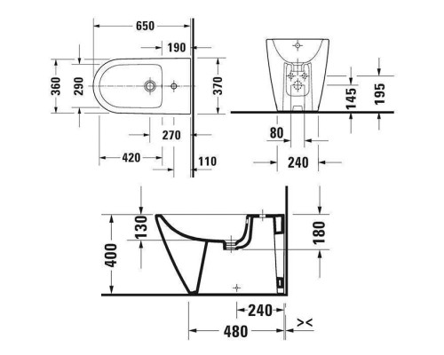 Duravit D-Neo Биде напольное 37x65х40 см, с переливом, с 1 отв., цвет: белый. 2294100000 Duravit D-Neo Биде напольное 37x65х40 см, с переливом, с 1 отв., цвет: белый. 2294100000