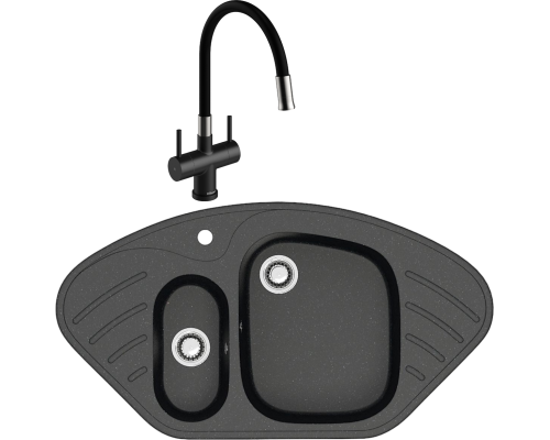 Комплект Мойка кухонная Domaci Болонья М-23-002 черная + Смеситель Ливорно WFD04023 черный