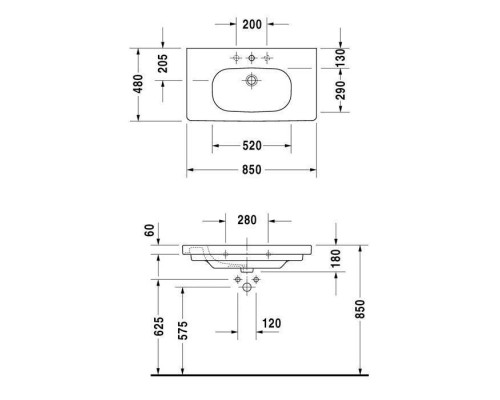 Duravit D-Code Раковина 85х48 см, 1 отв., медицинская, без перелива, цвет: белый. 03528500002