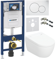 Комплект Умный подвесной Geberit AquaClean Alba безободковый, с биде + Инсталляция Duofix UP 320 111.300.00.5 + Кнопка Sigma 01 115.770.11.5 белая + Звукоизоляция 156.050.00.1 + Крепления 111.815.00.1 к стене