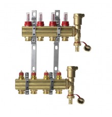 Комплект коллекторов Danfoss FHF-4F set с расходомерами, кронштейнами и воздухоотводчиками, 4 контура. 088U0724
