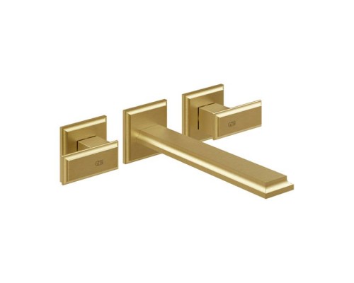 Gessi Eleganza Встраиваемый смеситель для раковины на 3 отверстия, без донного клапана, с изливом, внешняя часть, цвет: шлифованное золото. 46090#087