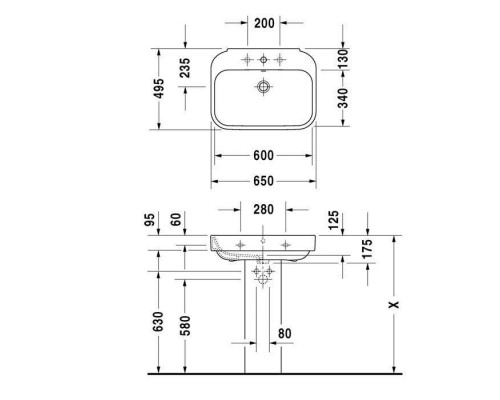 Duravit Happy D.2 Раковина 65x50 см, 3 отв., с переливом, цвет: белый. 2316650030