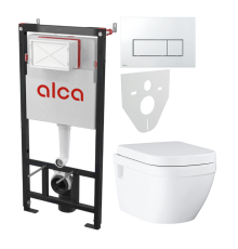 Комплект Унитаз подвесной Grohe Euro Ceramic 39703000 безободковый + Инсталляция AlcaPlast AM101/1120-4:1 RU M571-0001 кнопка смыва хром