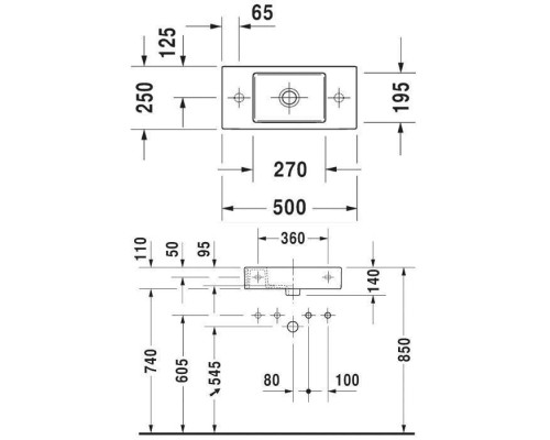 Duravit Vero Air Раковина 50х25см., накладная, 1 отв., левая, цвет: белый. 0724500009 Duravit Vero Air Раковина 50х25см., накладная, 1 отв., левая, цвет: белый. 0724500009
