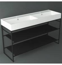 Simas Agile Структура металлическая 141x46xh72см, напольная, для раковины с 1 отв., AG141, с 2 полками, цвет: черный матовый. AGSA141D