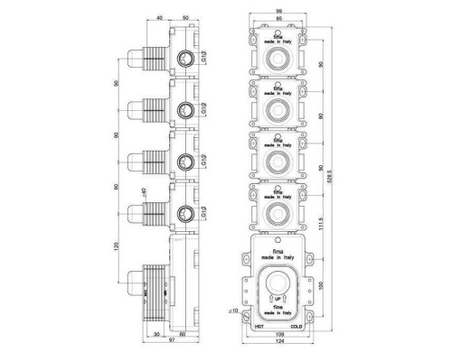 Fima Carlo Frattini Fimathermbox F2464 Внутренняя часть встраиваемого термостатического смесителя для душа, 4 источника. F2464 Fima Carlo Frattini Fimathermbox F2464 Внутренняя часть встраиваемого термостатического смесителя для душа, 4 источника. F2464