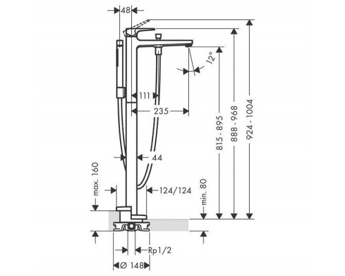 Hansgrohe Metropol Смеситель для ванны, напольный, с ручным душем, излив: 23.5см, цвет: шлифованная бронза. 32532140 Hansgrohe Metropol Смеситель для ванны, напольный, с ручным душем, излив: 23.5см, цвет: шлифованная бронза. 32532140