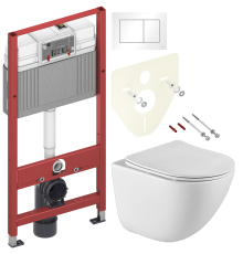 Комплект Унитаз подвесной BelBagno Amanda BB051CHR безободковый + Крышка BB051SC с микролифтом + Инсталляция TECE Base 9400413 4 в 1 с кнопкой смыва