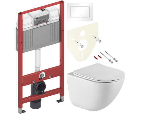 Комплект Унитаз подвесной BelBagno Amanda BB051CHR безободковый + Крышка BB051SC с микролифтом + Инсталляция TECE Base 9400413 4 в 1 с кнопкой смыва