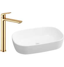 Комплект Раковина Lavinia Boho Bathroom Sink 33311002 + Смеситель Wellsee ICON! for life 182308000 золото