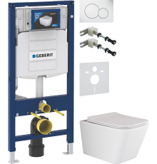 Комплект Унитаз подвесной Ceramicanova Metric Rimless CN3007 с микролифтом, безободковый + Крепления Geberit Duofix 111.815.00.1 к стене + Шумоизоляция 156.050.00.1 + Инсталляция UP 320 111.300.00.5 + Кнопка Sigma 01 115.770.11.5 белая