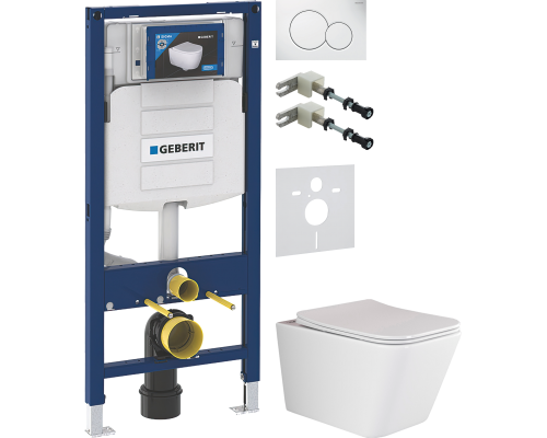 Комплект Унитаз подвесной Ceramicanova Metric Rimless CN3007 с микролифтом, безободковый + Крепления Geberit Duofix 111.815.00.1 к стене + Шумоизоляция 156.050.00.1 + Инсталляция UP 320 111.300.00.5 + Кнопка Sigma 01 115.770.11.5 белая