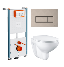 Комплект Унитаз подвесной Grohe Bau Ceramic 39351000 безободковый, альпин-белый + Инсталляция VitrA V-Fix Core 732-5800-01PV + Кнопка Root Square 740-2395 никель