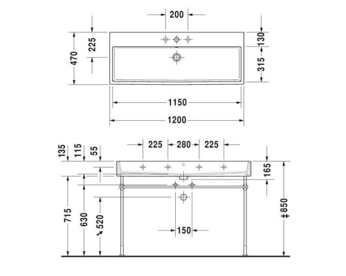 Duravit Vero Air Раковина накладная 120х47см, с 2 отв., без перелива, шлифованная, цвет: белый. 2350120043