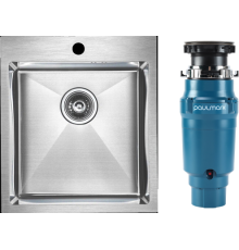 Комплект Мойка Paulmark Kroner PM214551-BS брашированная нержавеющая сталь + Измельчитель Intenso I-400