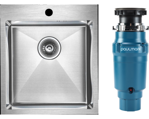 Комплект Мойка Paulmark Kroner PM214551-BS брашированная нержавеющая сталь + Измельчитель Intenso I-400