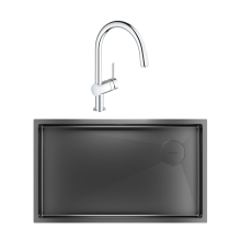 Комплект Мойка Paulmark Next-Skew PM887444-GM вороненая сталь + Смеситель Grohe Minta 3291800E хром