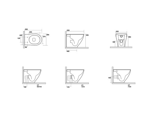 Kerasan Aquatech Унитаз напольный 55х36см, с крепежом, цвет: белый. 371901