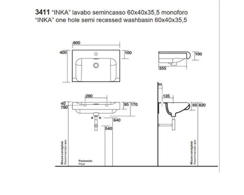 Kerasan Inka Project Раковина 60x40 см, 1 отв., накладная на столешницу, цвет: белый глянцевый. 341101*1, 341733 Kerasan Inka Project Раковина 60x40 см, 1 отв., накладная на столешницу, цвет: белый глянцевый. 341101*1, 341733