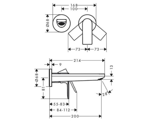 Hansgrohe Rebris E Смеситель для раковины, настенный, цвет: хром. 72568000 Hansgrohe Rebris E Смеситель для раковины, настенный, цвет: хром. 72568000