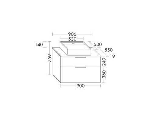 Burgbad Eqio Комплект мебели 900х550х600 мм с крам.умыв. квадратным, цвет белый, с 1 отв под смес., 2 ящика, ручки G0252, цвет: белый матовый. SGUP090F2009GO252C0001*1