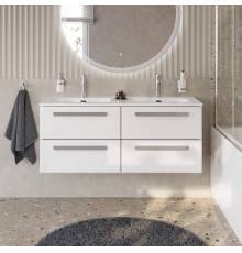 Тумба с раковиной Cezares Eco Cer-N 120, 4 ящика, bianco lucido, раковина Eco 120, двойная, ручки серые