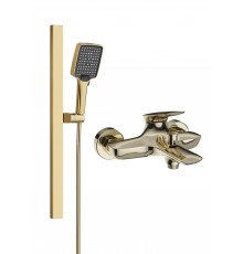 Смеситель для ванны с душем STWORKI Молде S23100GG + Душевой гарнитур Ольборг S20190GG, глянцевое золото