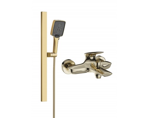 Смеситель для ванны с душем STWORKI Молде S23100GG + Душевой гарнитур Ольборг S20190GG, глянцевое золото