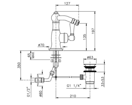 Nicolazzi El Capitan Смеситель для биде, на 1 отв., с донным клапаном, цвет: бронза. 3453BZ75C Nicolazzi El Capitan Смеситель для биде, на 1 отв., с донным клапаном, цвет: бронза. 3453BZ75C