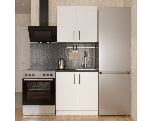 Кухонный гарнитур Domaci Болонья 140 см, фасад белый, ручка черная, столешница луна KUH-708099