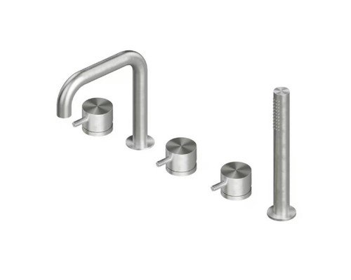 QuadroDesign Source Смеситель на борт ванны, на 5 отв., с ручным дуешм, цвет: brushed stainless steel. 1295AS