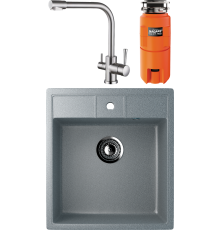 Комплект Мойка Ulgran U-406 -309 темно-серая + Смеситель Kaiser Merkur 26044-5 серебро + Измельчитель Omoikiri Nagare slim 900