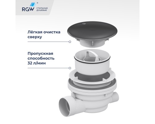 Сифон для душевых поддонов RGW Velplex QYD-01 графит