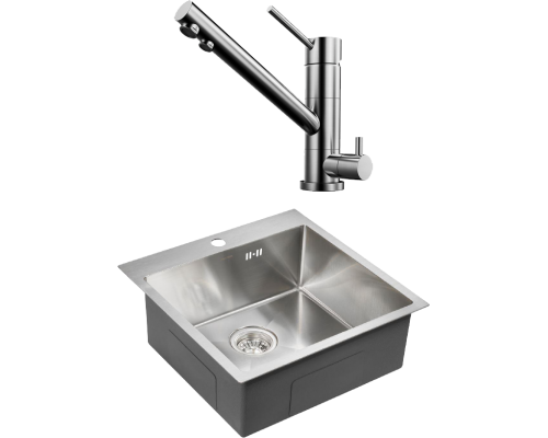 Комплект Мойка кухонная Paulmark Kroner PM215151-BS брашированная нержавеющая сталь + Смеситель Omoikiri Tonami BN нержавеющая сталь